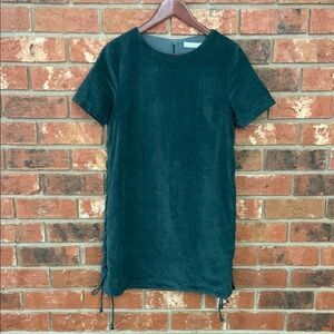 Paper Crane Dark Green Corduroy Lace Up Side Mini Dress